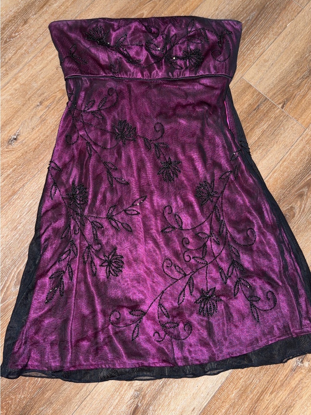 Brilliante Strapless Purple Dress with Black Embroidery